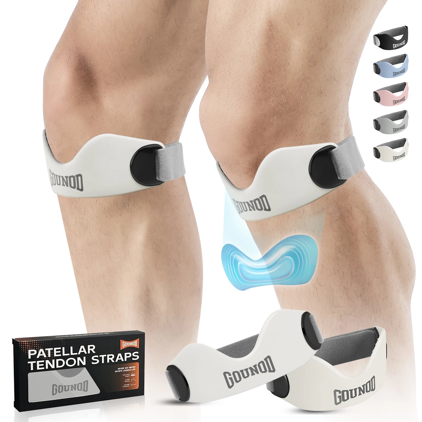 GOUNOD Siliconen Patellaire Pees Ondersteunende Knieband voor Kniepijnverlichting Antislip Verstelbare Kniebanden Hardlopen Wandelen Patellaband