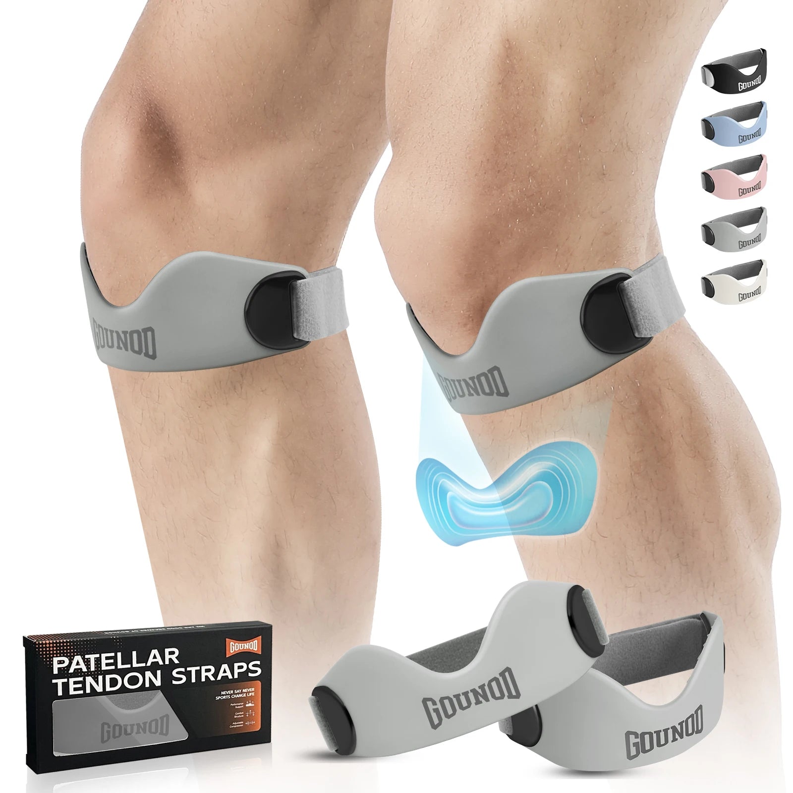 GOUNOD Siliconen Patellaire Pees Ondersteunende Knieband voor Kniepijnverlichting Antislip Verstelbare Kniebanden Hardlopen Wandelen Patellaband