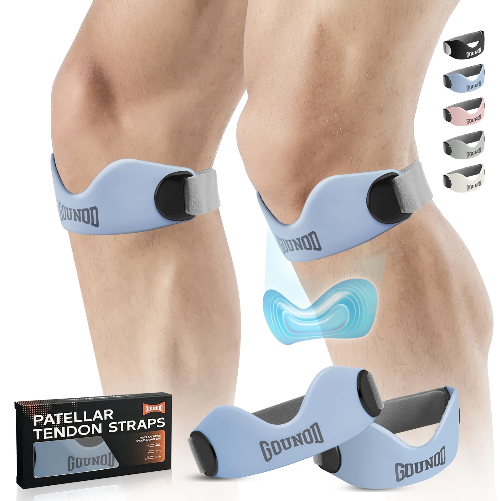 GOUNOD Siliconen Patellaire Pees Ondersteunende Knieband voor Kniepijnverlichting Antislip Verstelbare Kniebanden Hardlopen Wandelen Patellaband
