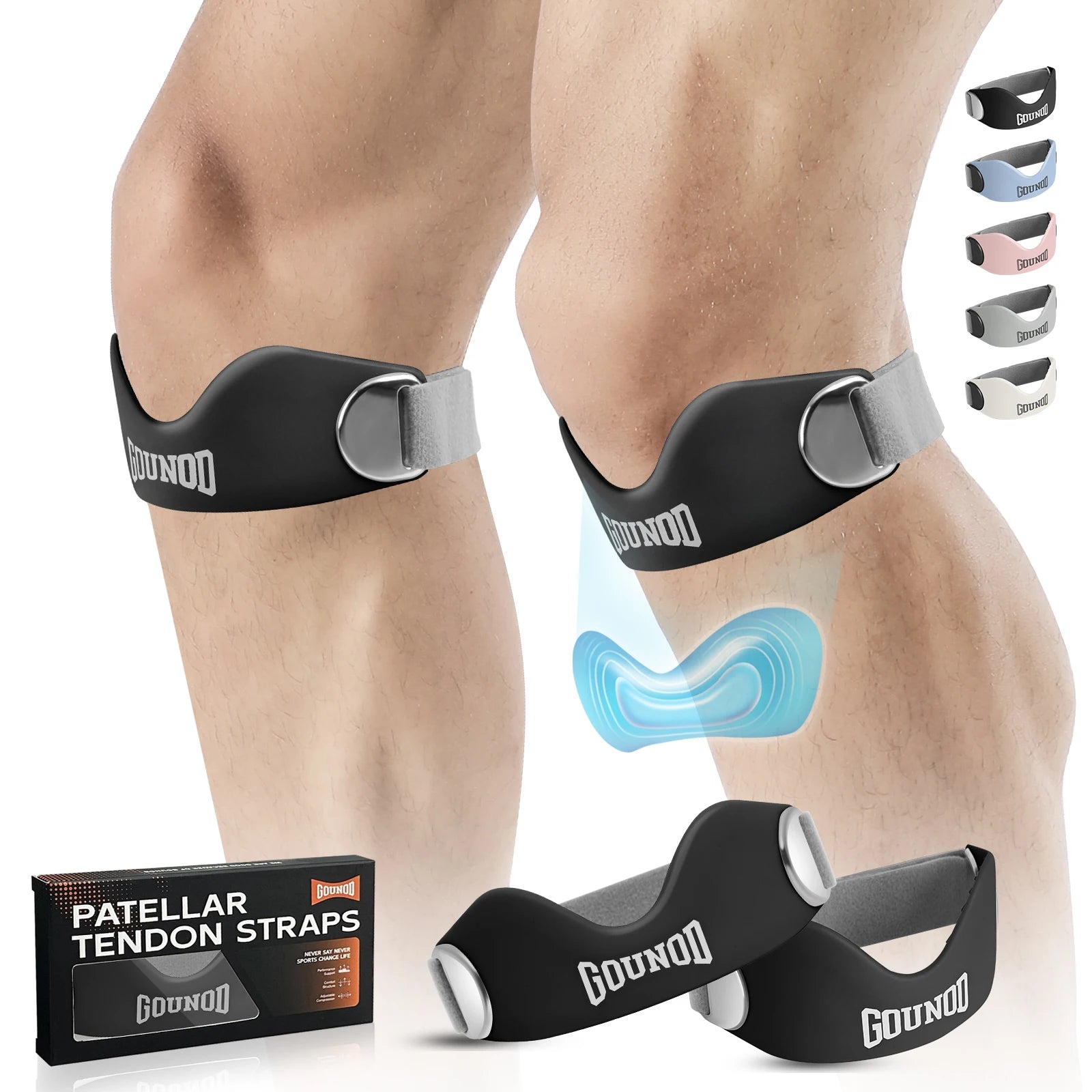 GOUNOD Siliconen Patellaire Pees Ondersteunende Knieband voor Kniepijnverlichting Antislip Verstelbare Kniebanden Hardlopen Wandelen Patellaband