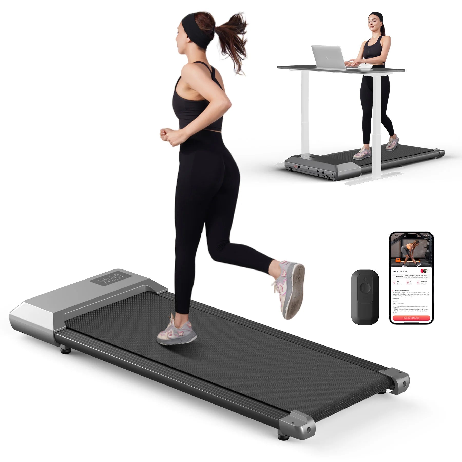 Loopband voor thuis 300 lbs 2,5 pk, 2-in-1 loopband en fitnessapparaat met LCD-display voor digitale gegevensweergave