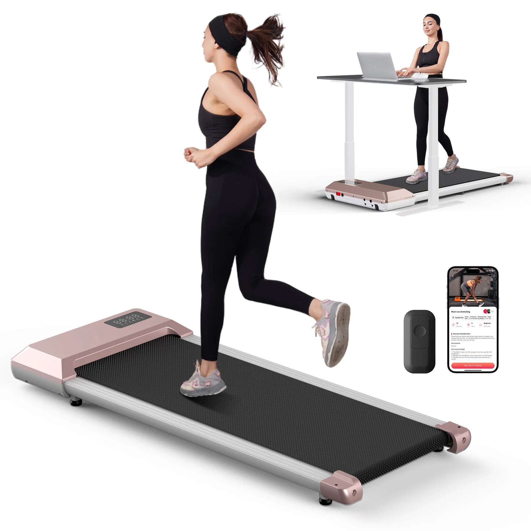 Loopband voor thuis 300 lbs 2,5 pk, 2-in-1 loopband en fitnessapparaat met LCD-display voor digitale gegevensweergave