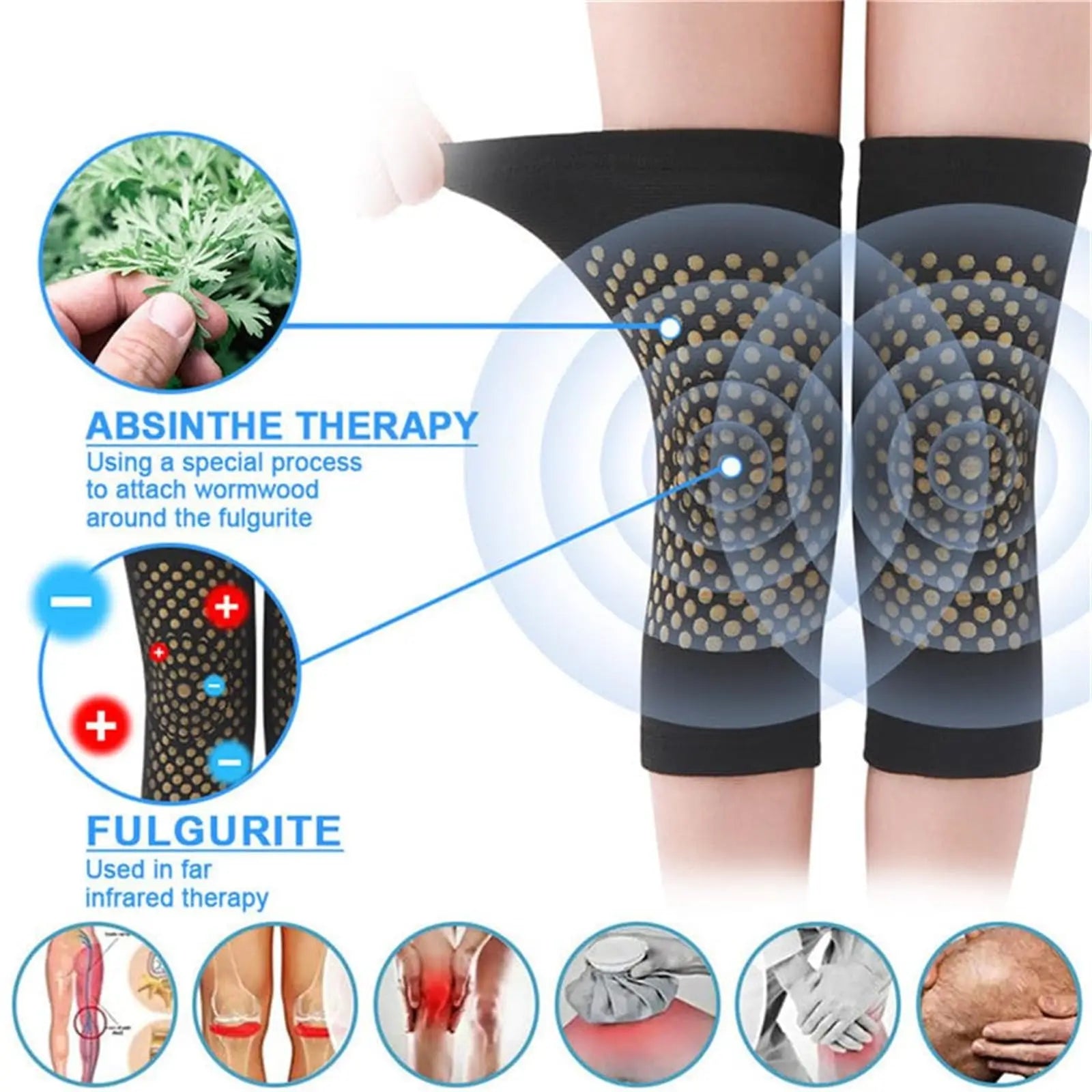 Premium Mugwort Extended Knee Brace, Latex Construction, Self-Heating Warmth, Relieves Knee Pain & Protects Ligaments