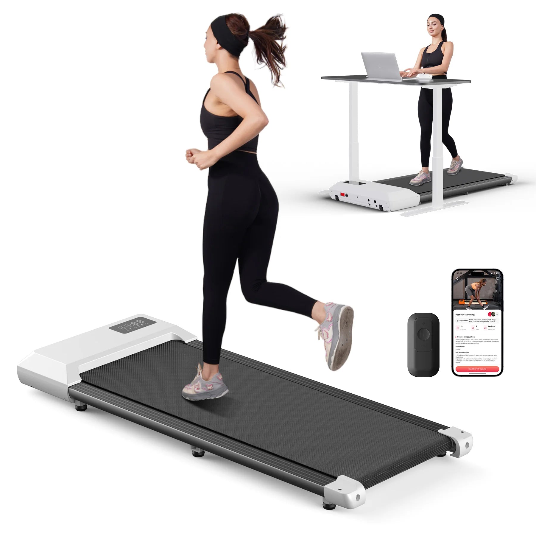 Loopband voor thuis 300 lbs 2,5 pk, 2-in-1 loopband en fitnessapparaat met LCD-display voor digitale gegevensweergave